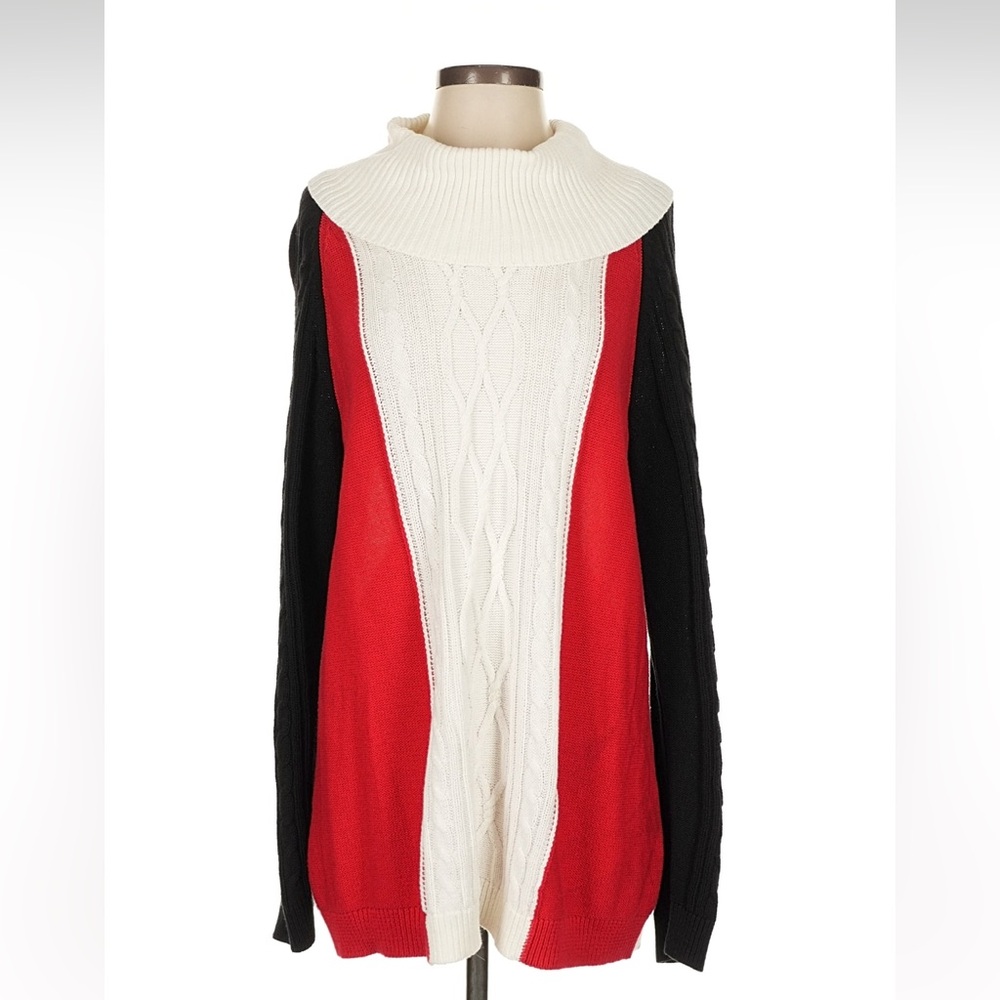 Kim Rogers Red, Black, and Cream Cowl Neck Sweater